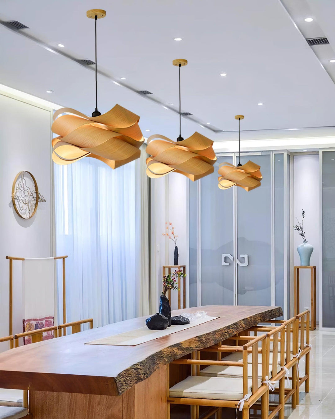 LignoLink: Lampada a sospensione moderna in legno con venature naturali – per sala da pranzo e cucina