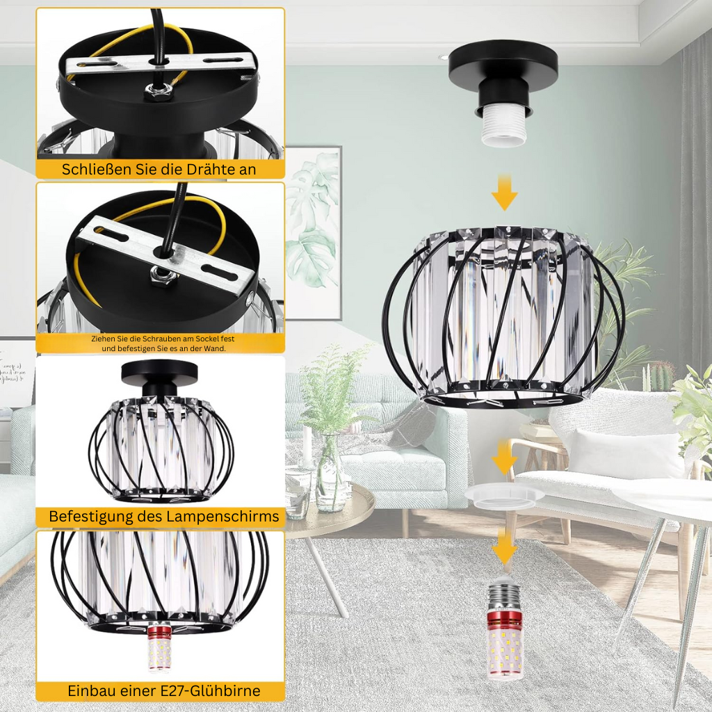 LineaScandi: Lampada da soffitto moderna in vetro con finitura nera – elegante e facile da pulire per corridoio e sala da pranzo