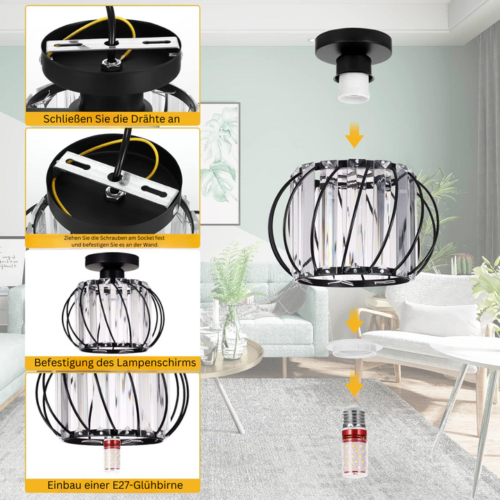 LineaScandi: Lampada da soffitto moderna in vetro con finitura nera – elegante e facile da pulire per corridoio e sala da pranzo