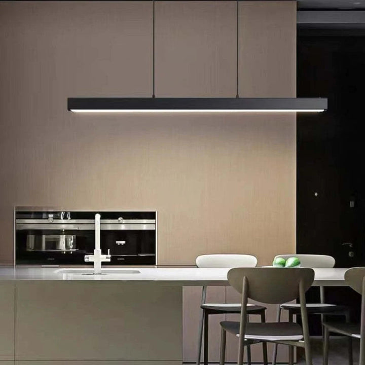 Linearéa: Moderna Lampada a Sospensione LED – Lampada in Metallo Lineare Nera e Marrone per Sala da Pranzo e Soggiorno