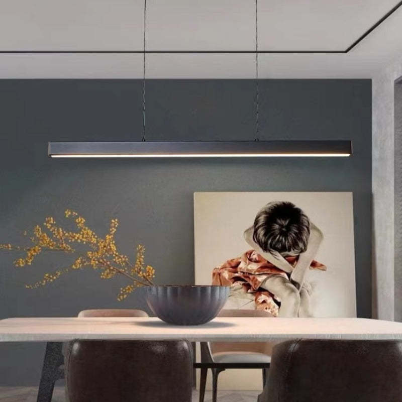 Linearéa: Moderna Lampada a Sospensione LED – Lampada in Metallo Lineare Nera e Marrone per Sala da Pranzo e Soggiorno