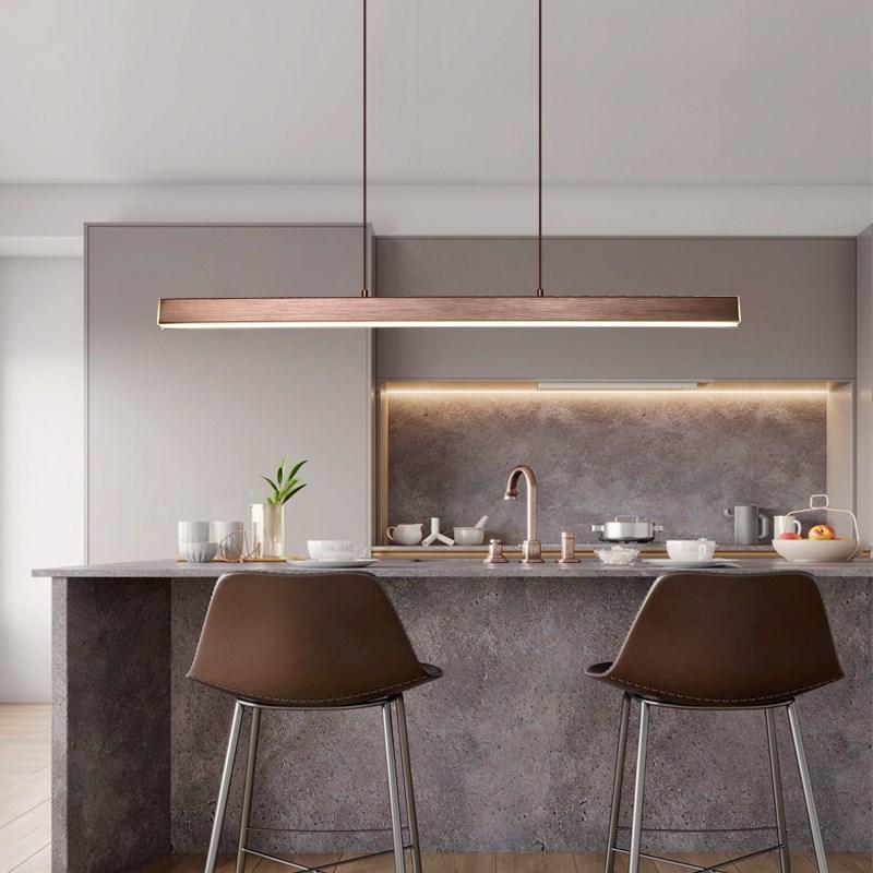 Linearéa: Moderna Lampada a Sospensione LED – Lampada in Metallo Lineare Nera e Marrone per Sala da Pranzo e Soggiorno