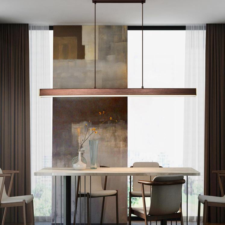 Linearéa: Moderna Lampada a Sospensione LED – Lampada in Metallo Lineare Nera e Marrone per Sala da Pranzo e Soggiorno