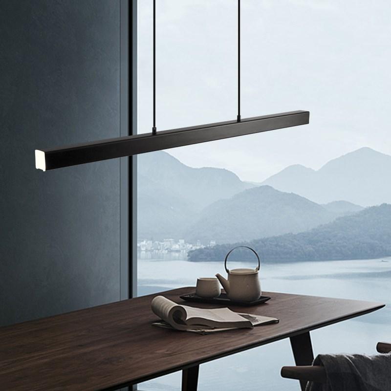 Linearéa: Moderna Lampada a Sospensione LED – Lampada in Metallo Lineare Nera e Marrone per Sala da Pranzo e Soggiorno