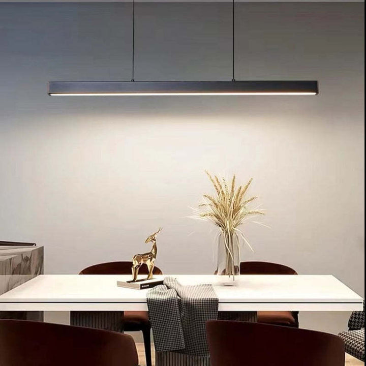 Linearéa: Moderna Lampada a Sospensione LED – Lampada in Metallo Lineare Nera e Marrone per Sala da Pranzo e Soggiorno