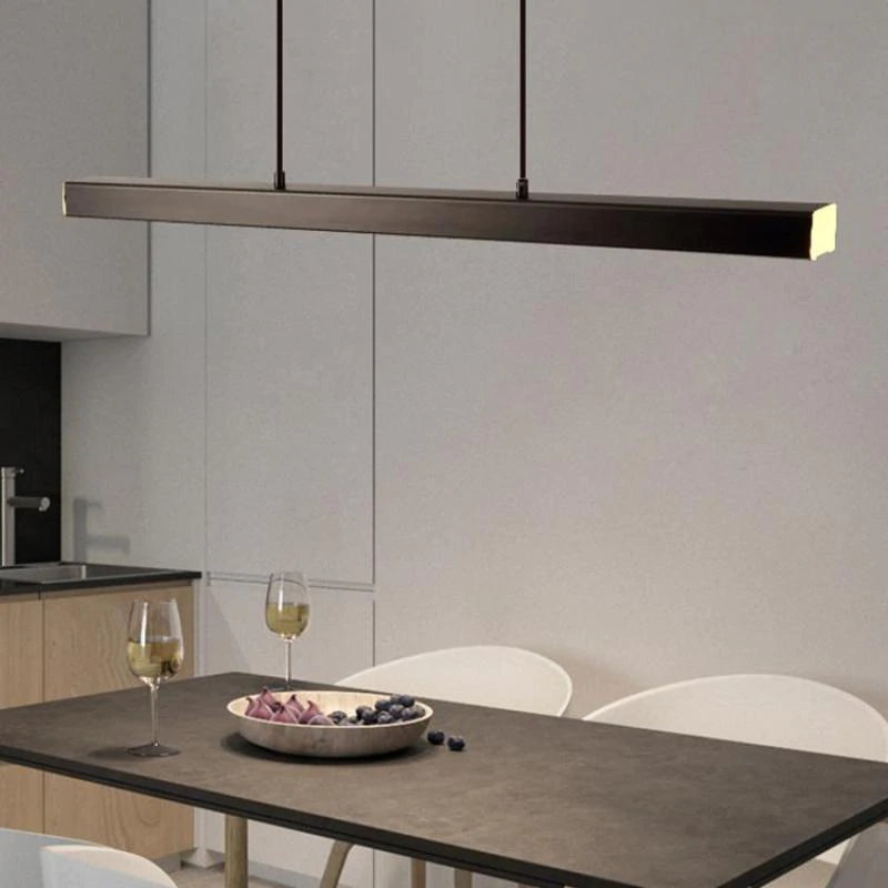 Linearéa: Moderna Lampada a Sospensione LED – Lampada in Metallo Lineare Nera e Marrone per Sala da Pranzo e Soggiorno