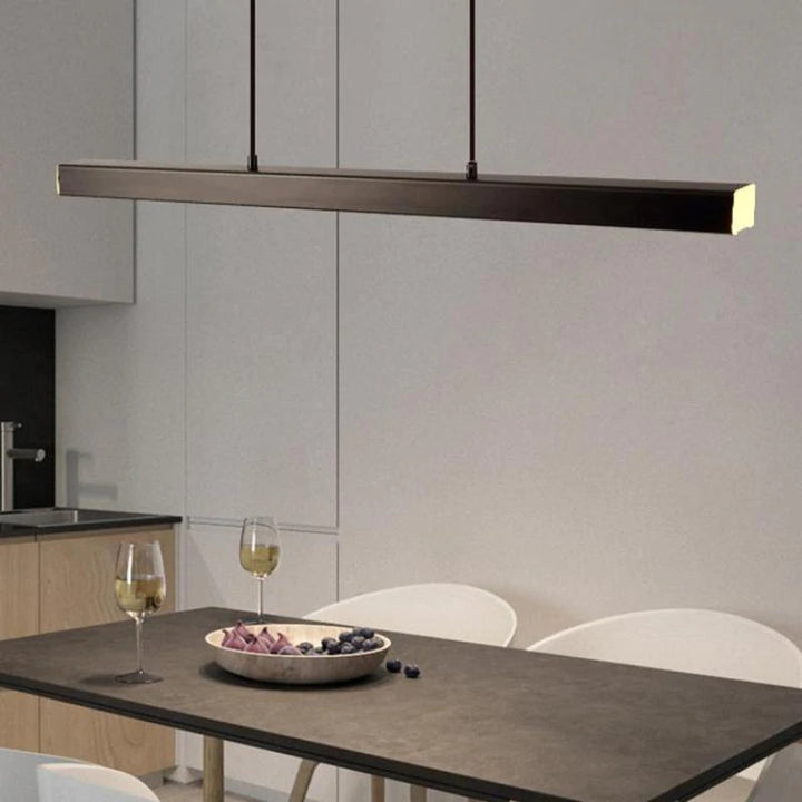 Linearéa: Moderna Lampada a Sospensione LED – Lampada in Metallo Lineare Nera e Marrone per Sala da Pranzo e Soggiorno