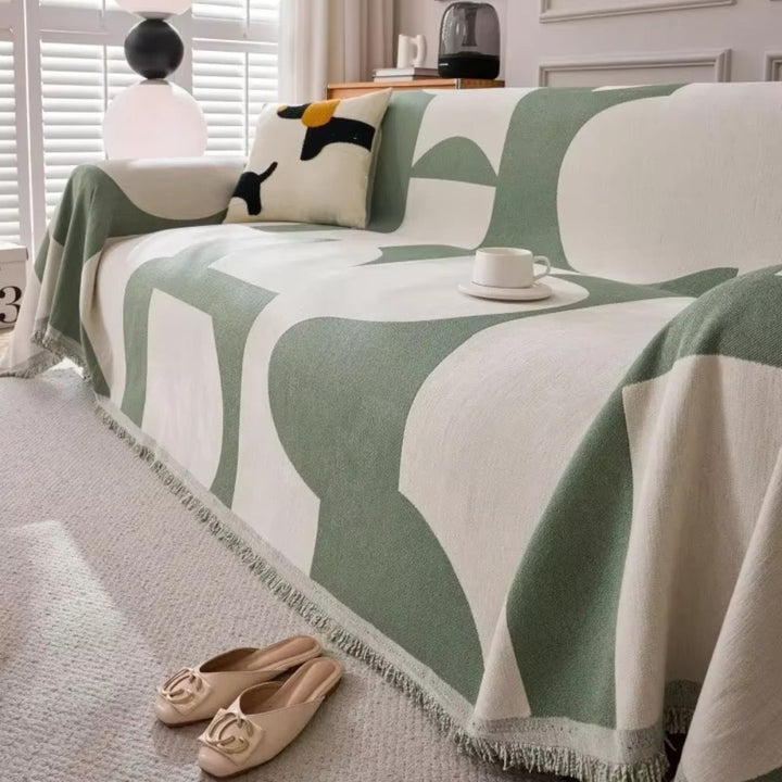LioraWeave: Copertura per divano in design Boho-Jacquard in lussuosa chenille con accento di frange – per divano e soggiorno