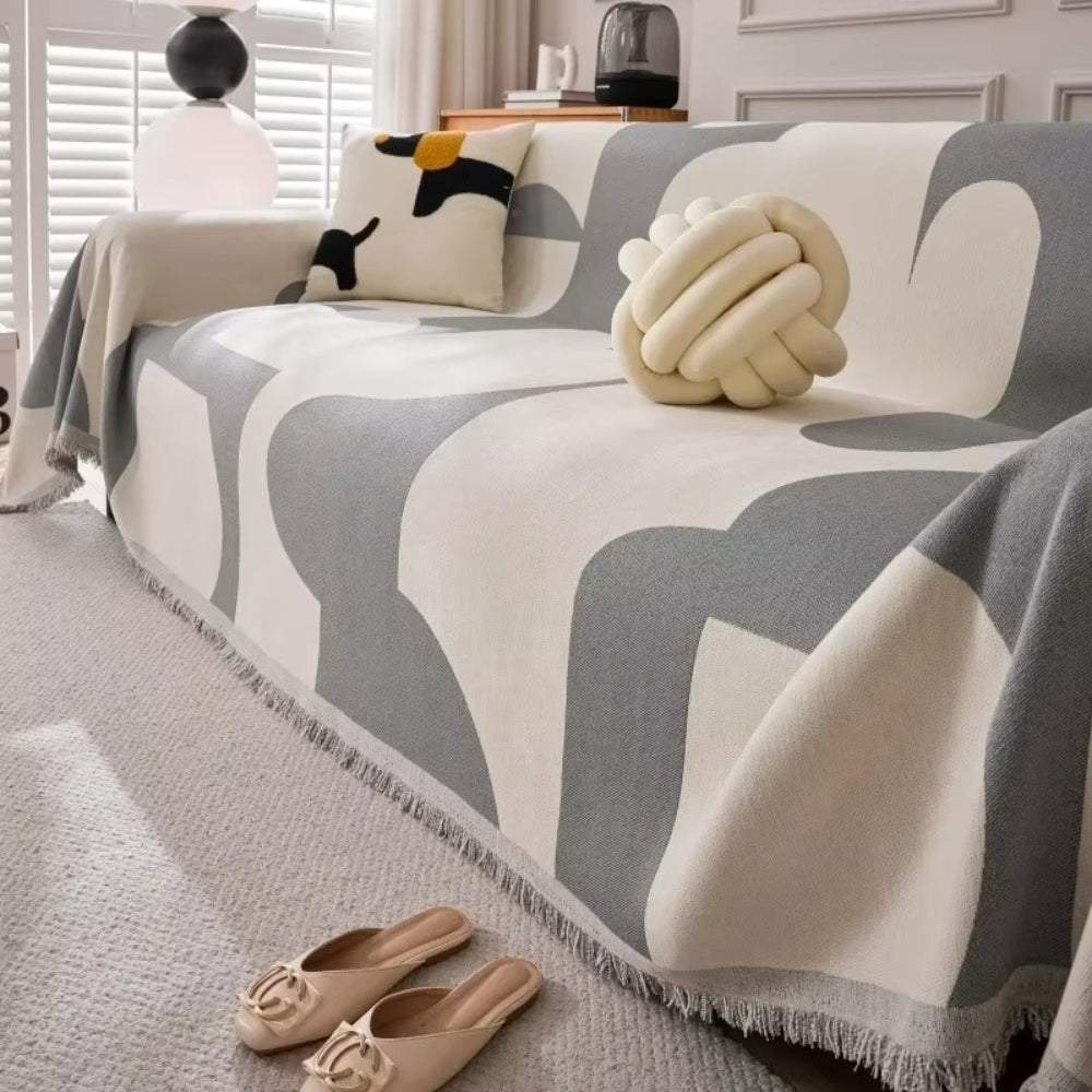 LioraWeave: Copertura per divano in design Boho-Jacquard in lussuosa chenille con accento di frange – per divano e soggiorno