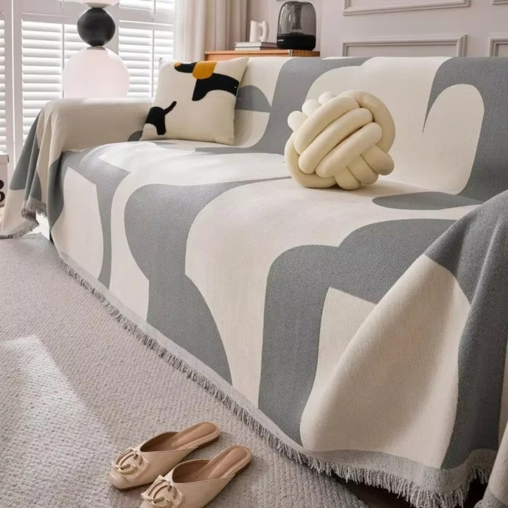 LioraWeave: Copertura per divano in design Boho-Jacquard in lussuosa chenille con accento di frange – per divano e soggiorno