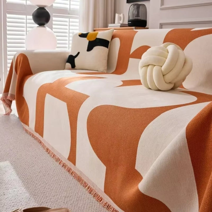 LioraWeave: Copertura per divano in design Boho-Jacquard in lussuosa chenille con accento di frange – per divano e soggiorno