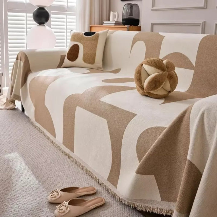 LioraWeave: Copertura per divano in design Boho-Jacquard in lussuosa chenille con accento di frange – per divano e soggiorno