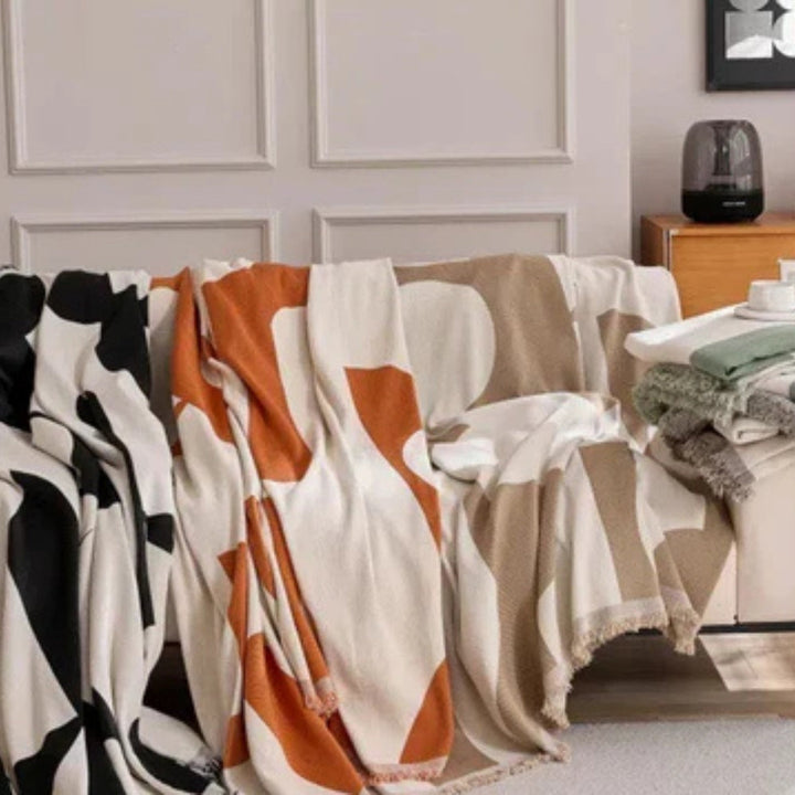 LioraWeave: Copertura per divano in design Boho-Jacquard in lussuosa chenille con accento di frange – per divano e soggiorno
