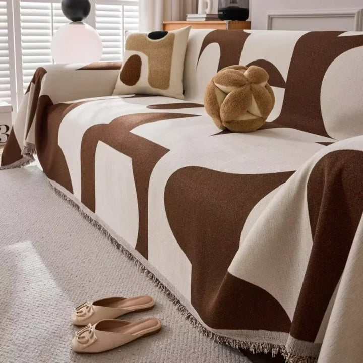 LioraWeave: Copertura per divano in design Boho-Jacquard in lussuosa chenille con accento di frange – per divano e soggiorno