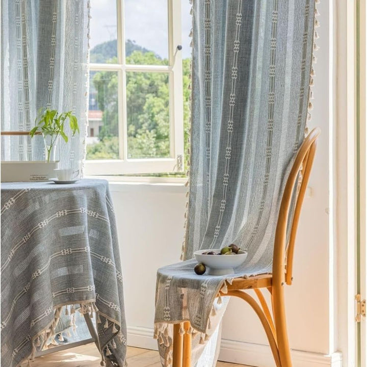 LuftigerCharme: tende semi-trasparenti in stile rigato con frange – decorative e facili da curare per gli ambienti abitativi