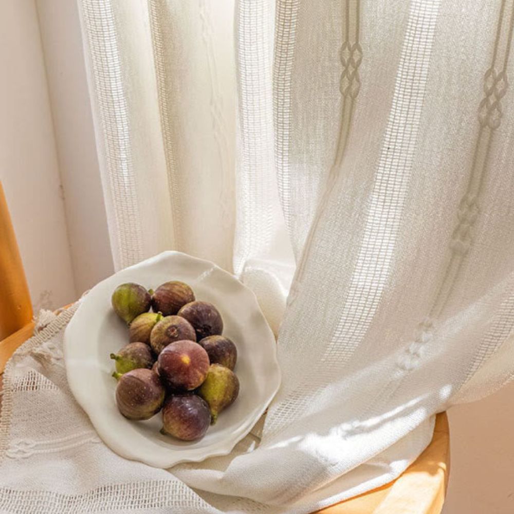LuftigerCharme: tende semi-trasparenti in stile rigato con frange – decorative e facili da curare per gli ambienti abitativi