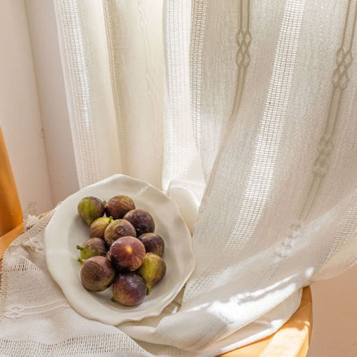 LuftigerCharme: tende semi-trasparenti in stile rigato con frange – decorative e facili da curare per gli ambienti abitativi