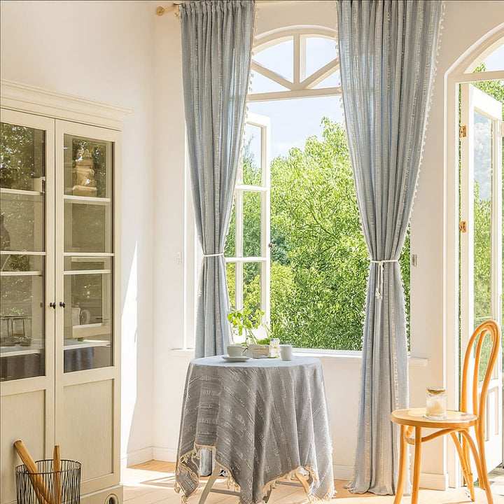 LuftigerCharme: tende semi-trasparenti in stile rigato con frange – decorative e facili da curare per gli ambienti abitativi