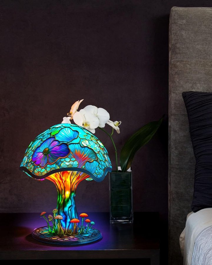 LumaPilz: Lampada da tavolo di design in resina con forma di fungo e illuminazione ambientale – per soggiorno e camera da letto