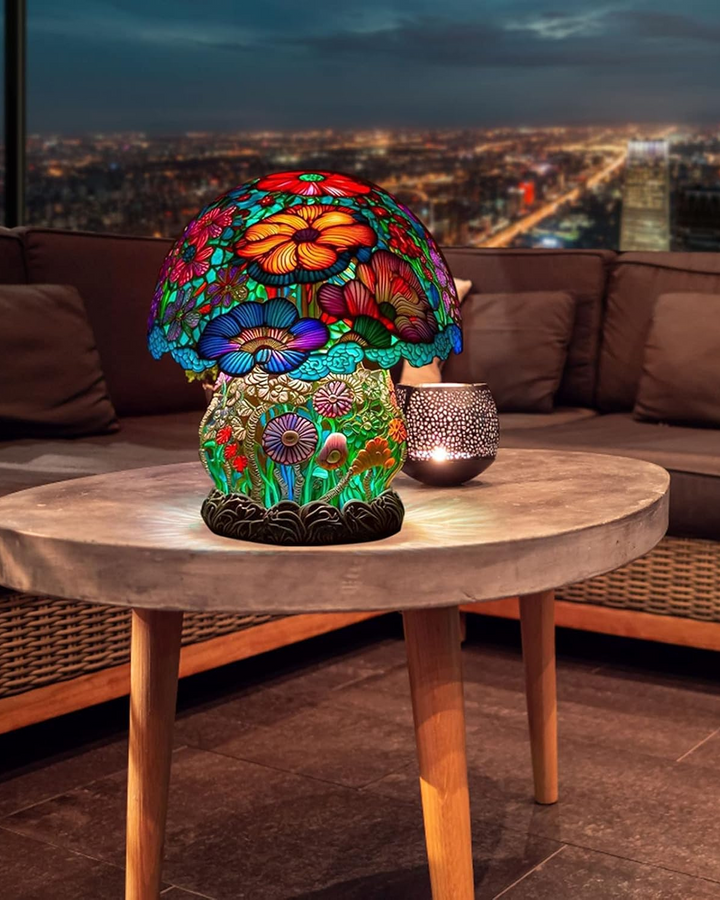 LumaPilz: Lampada da tavolo di design in resina con forma di fungo e illuminazione ambientale – per soggiorno e camera da letto