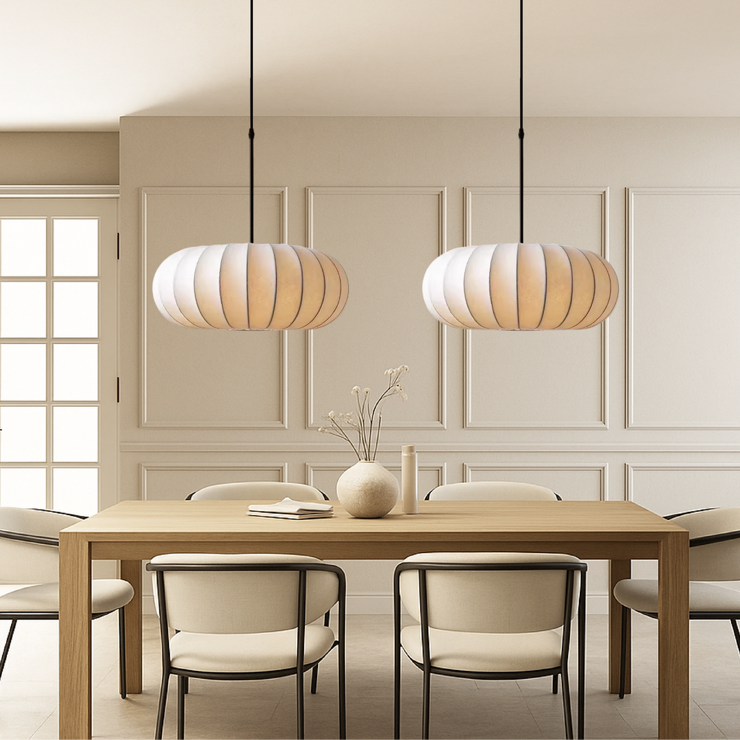 LumaSilk: Lampadario in Tessuto di Seta – Lampada LED Design per Soggiorno