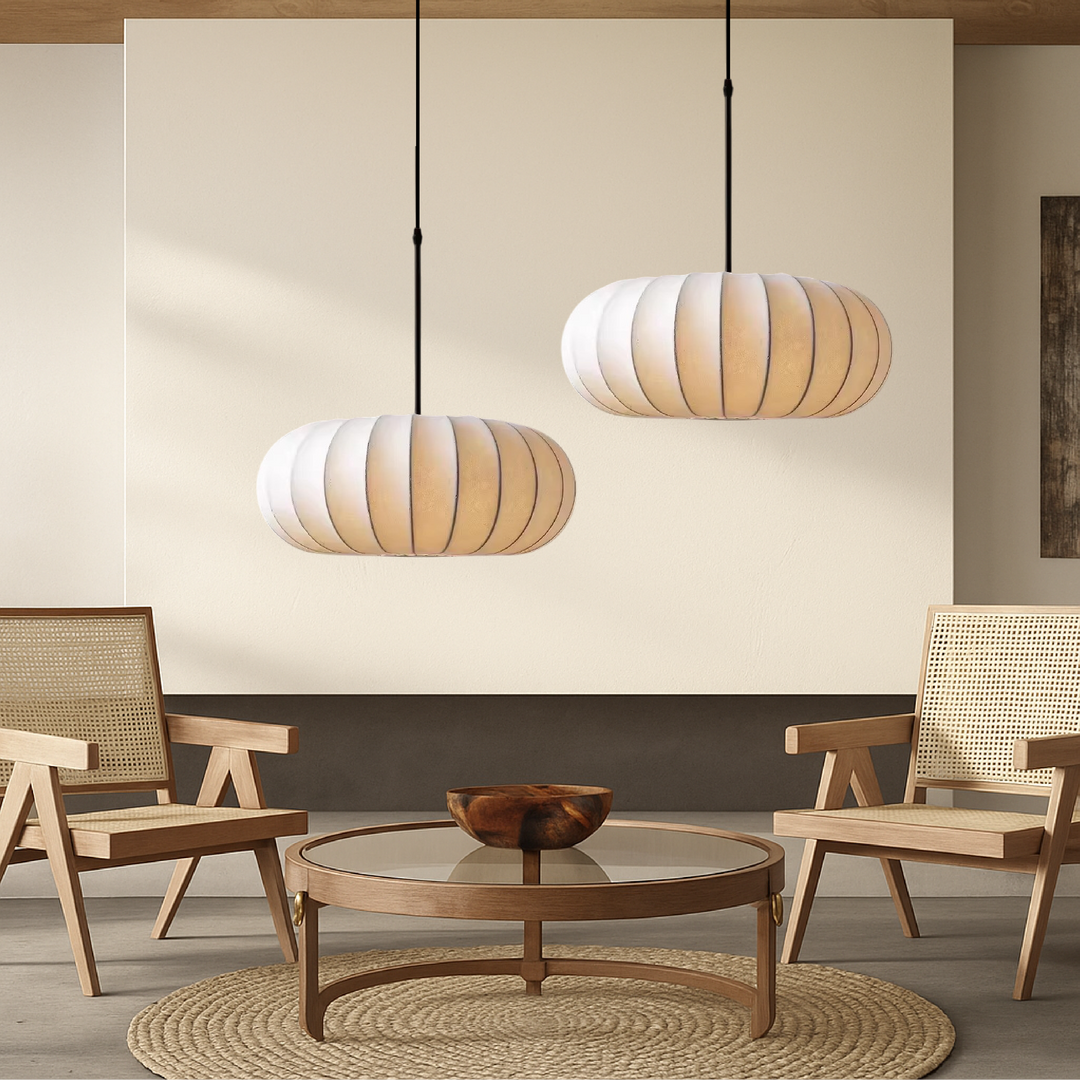 LumaSilk: Lampadario in Tessuto di Seta – Lampada LED Design per Soggiorno