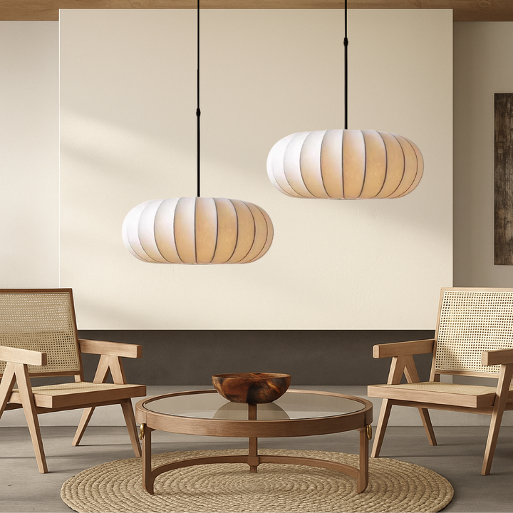 LumaSilk: Lampadario in Tessuto di Seta – Lampada LED Design per Soggiorno