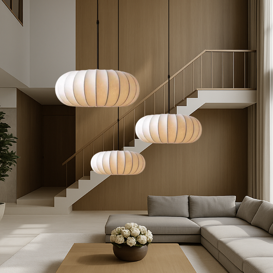 LumaSilk: Lampadario in Tessuto di Seta – Lampada LED Design per Soggiorno