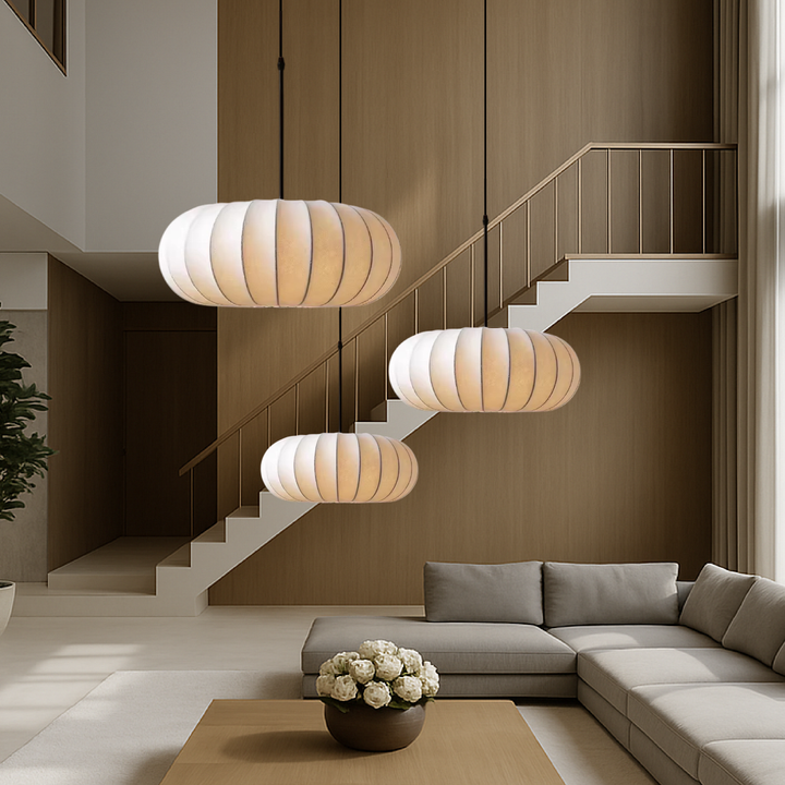 LumaSilk: Lampadario in Tessuto di Seta – Lampada LED Design per Soggiorno