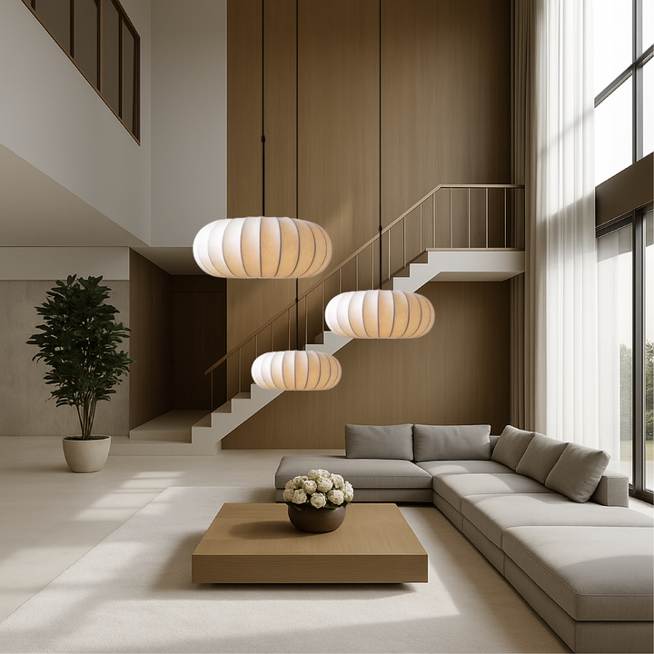 LumaSilk: Lampadario in Tessuto di Seta – Lampada LED Design per Soggiorno