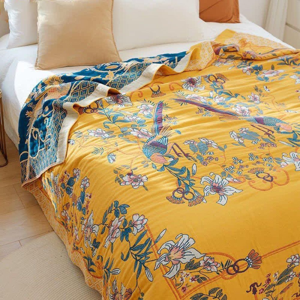 Lumenvogel: Coperte in cotone dal design elegante con stampa floreale e struttura morbida – per divano e letto