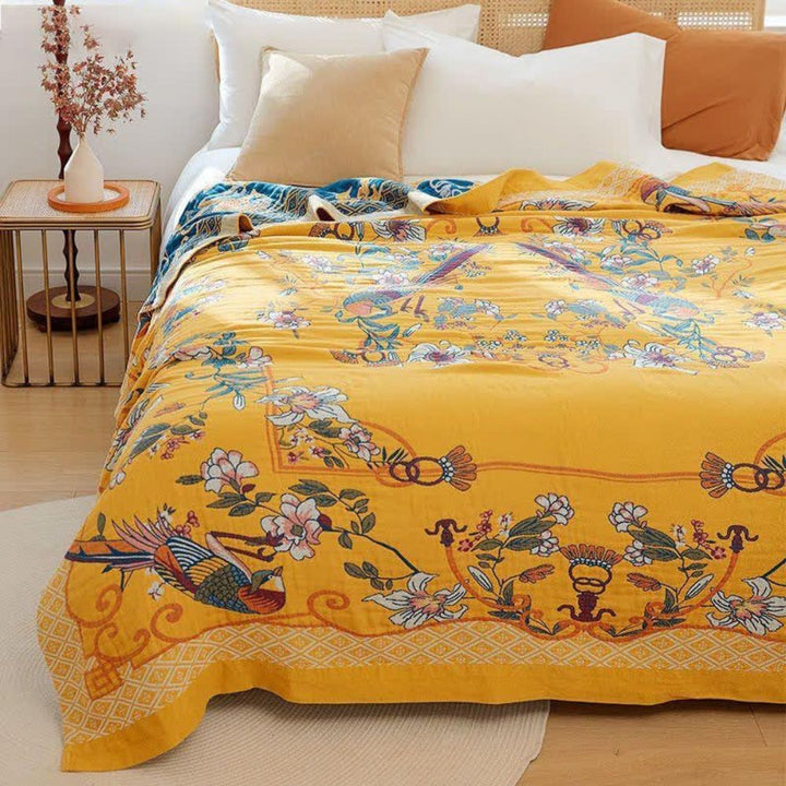 Lumenvogel: Coperte in cotone dal design elegante con stampa floreale e struttura morbida – per divano e letto