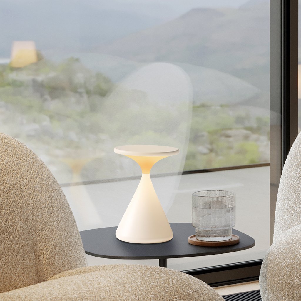 Lumevia: Lampada da Tavolo LED Senza Fili – Luce a Batteria Dimmerabile in Design a Clessidra