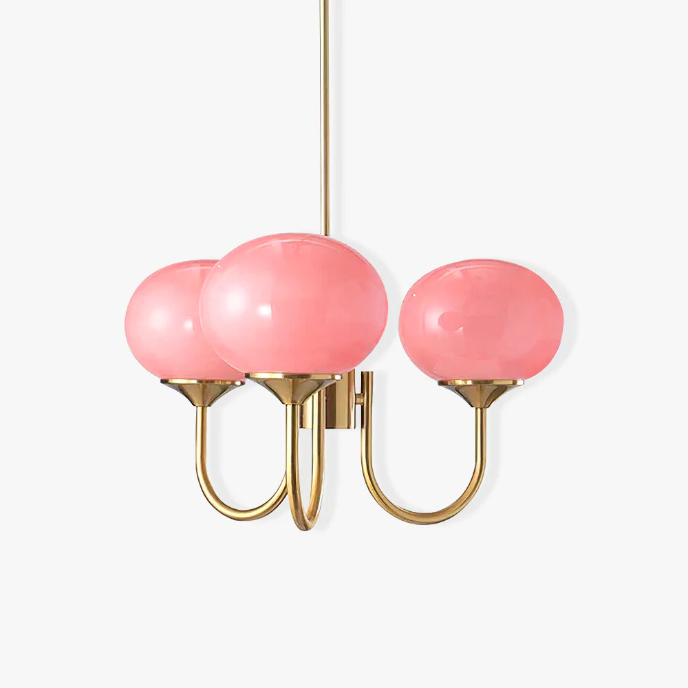 LumiRosé: Lampadario Designer con finitura dorata e paralumi in vetro