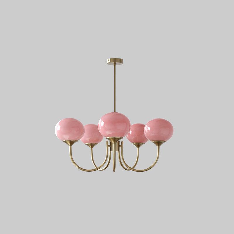 LumiRosé: Lampadario Designer con finitura dorata e paralumi in vetro