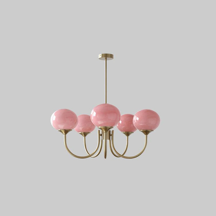 LumiRosé: Lampadario di design con finitura dorata e paralumi in vetro