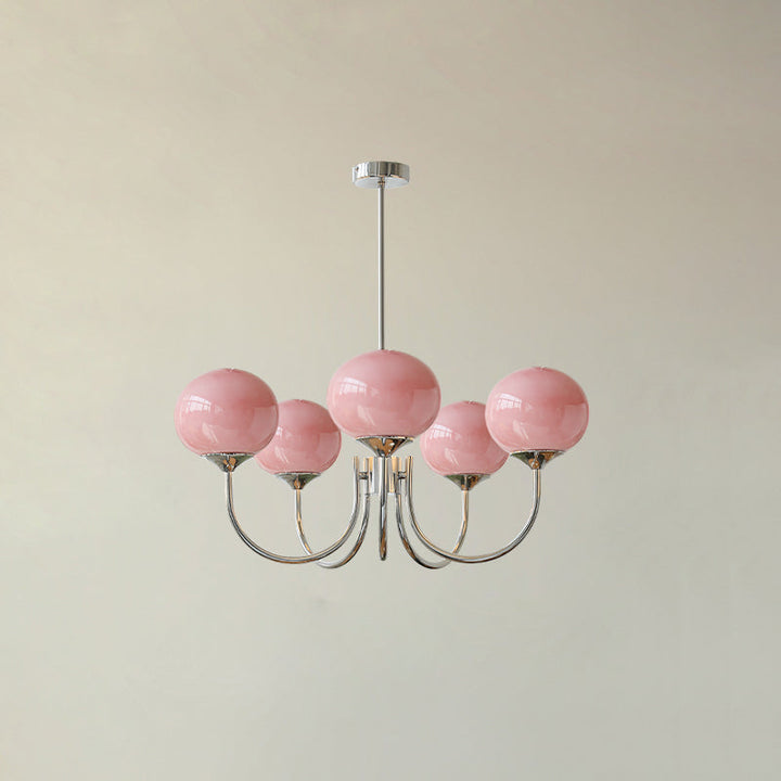 LumiRosé: Lampadario Designer con finitura dorata e paralumi in vetro