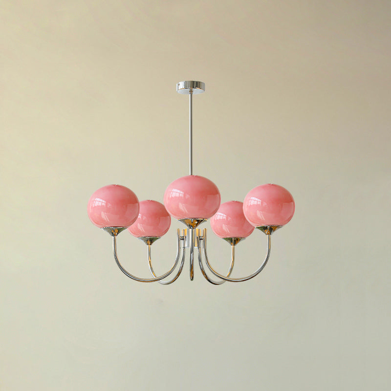 LumiRosé: Lampadario Designer con finitura dorata e paralumi in vetro