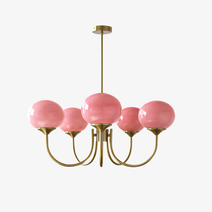 LumiRosé: Lampadario Designer con finitura dorata e paralumi in vetro