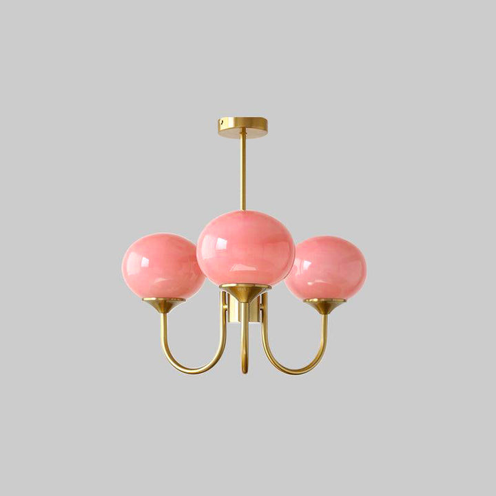 LumiRosé: Lampadario Designer con finitura dorata e paralumi in vetro