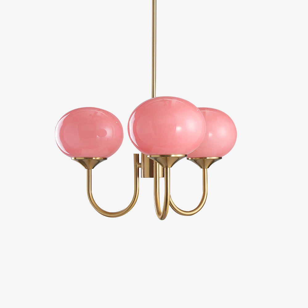 LumiRosé: Lampadario Designer con finitura dorata e paralumi in vetro