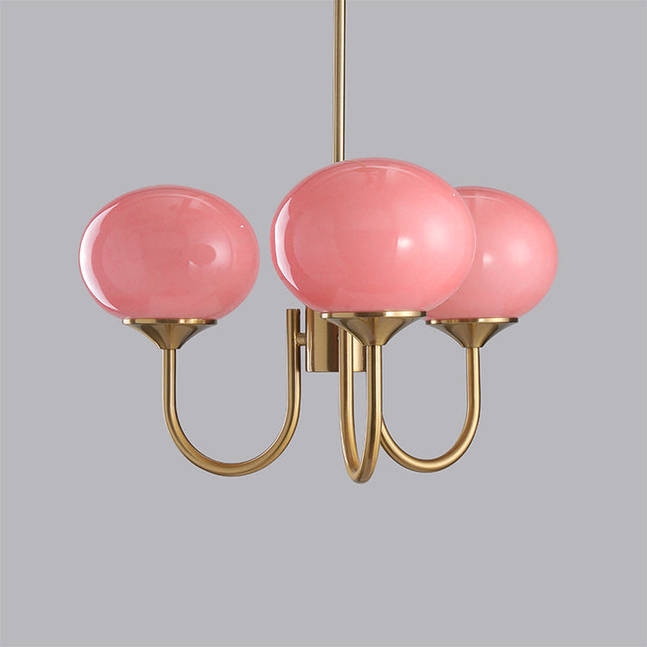 LumiRosé: Lampadario di design con finitura dorata e paralumi in vetro