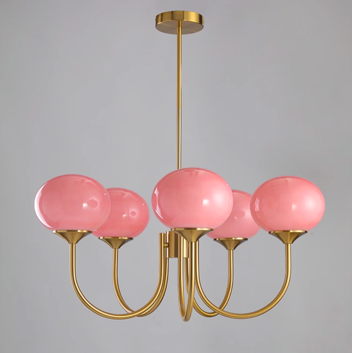 LumiRosé: Lampadario Designer con finitura dorata e paralumi in vetro