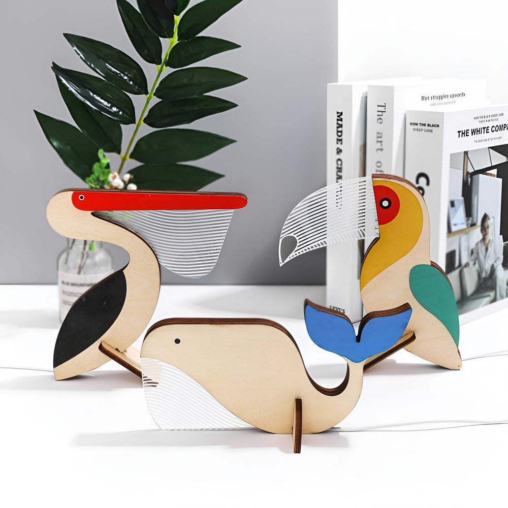 LumiZoo: Lampada da tavolo per bambini in legno con luce notturna LED e adorabili motivi animali – per camerette e stanze per neonati