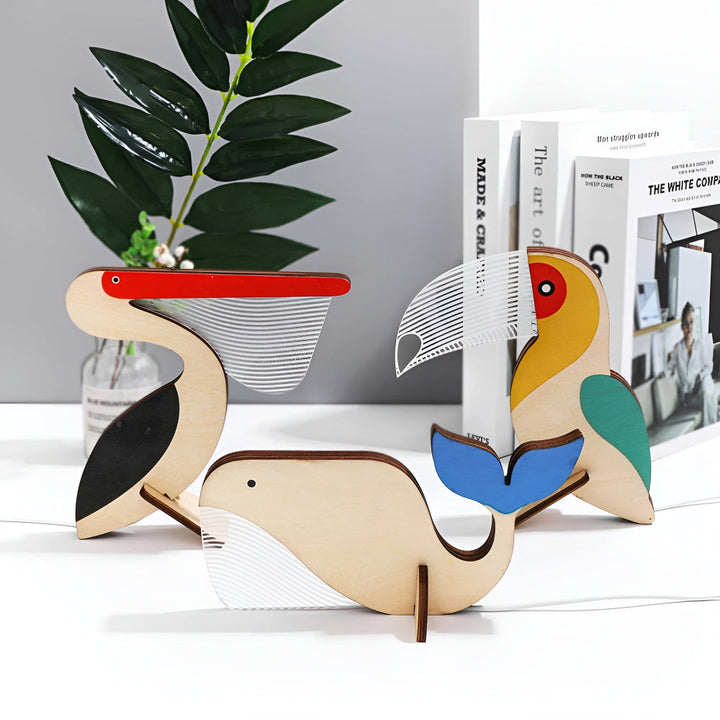 LumiZoo: Lampada da tavolo per bambini in legno con luce notturna LED e adorabili motivi animali – per camerette e stanze per neonati