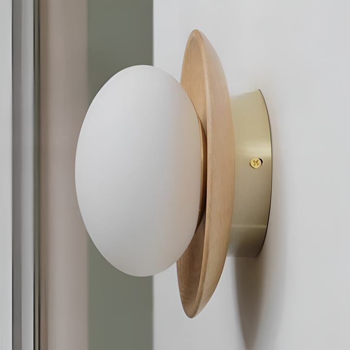 LumoNordic: Elegante Applique LED 1-fiamma con base in legno e sfera di vetro – ideale per soggiorno e ingresso