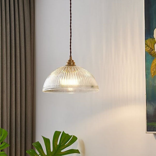 LumoRipp: Lampada a sospensione in vetro moderna con paralume rigato e sospensione regolabile in altezza – ideale per soggiorno e zona pranzo