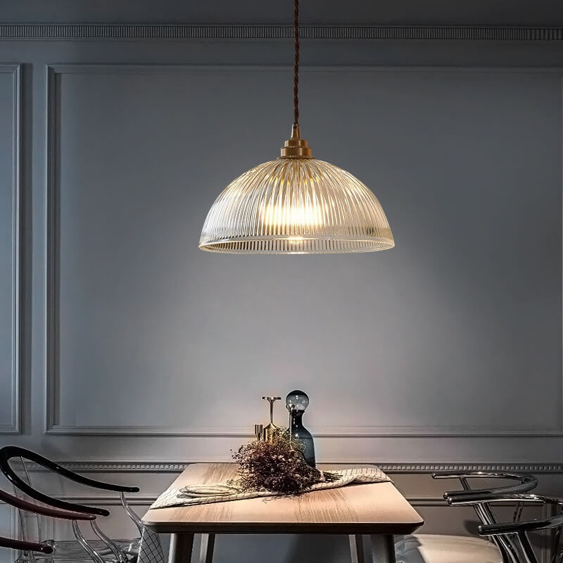 LumoRipp: Lampada a sospensione in vetro moderna con paralume rigato e sospensione regolabile in altezza – ideale per soggiorno e zona pranzo