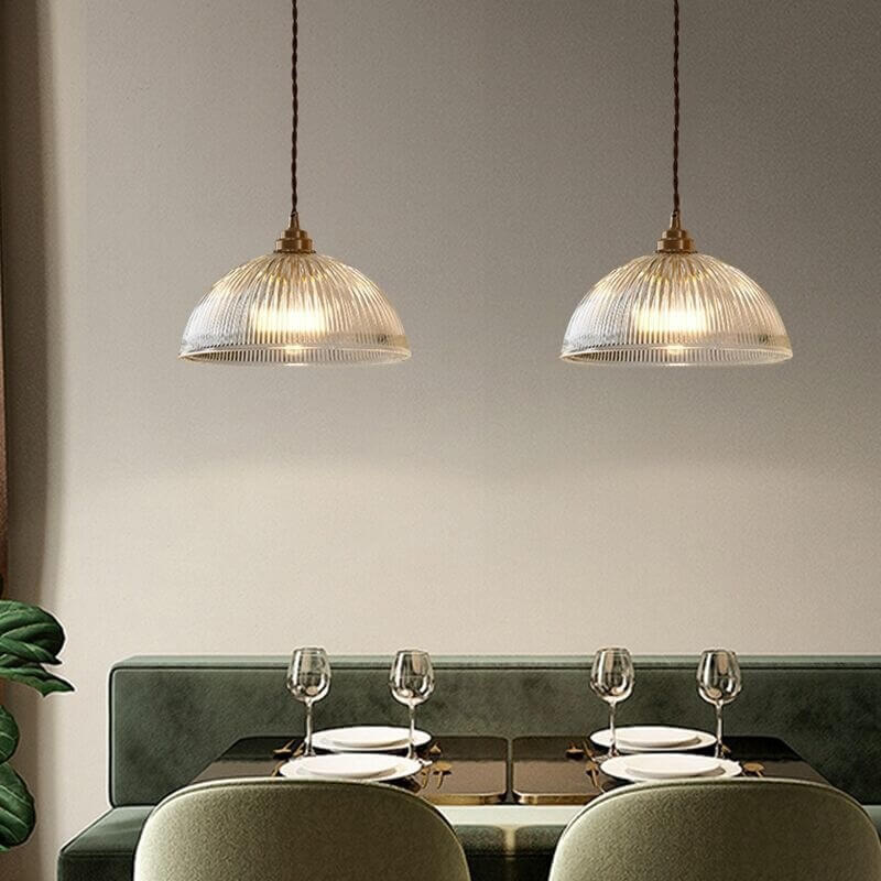 LumoRipp: Lampada a sospensione in vetro moderna con paralume rigato e sospensione regolabile in altezza – ideale per soggiorno e zona pranzo