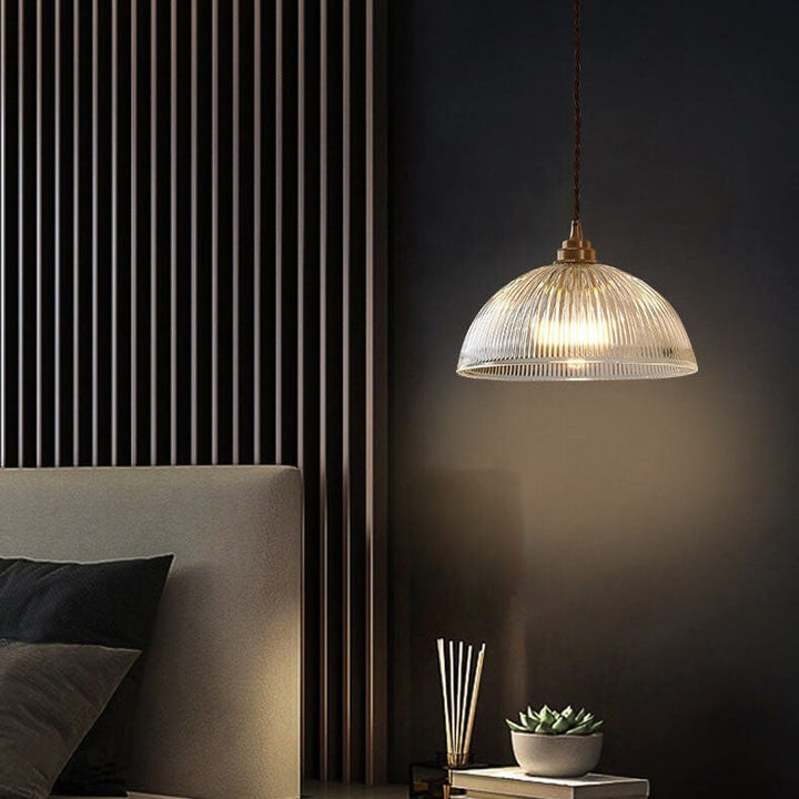 LumoRipp: Lampada a sospensione in vetro moderna con paralume rigato e sospensione regolabile in altezza – ideale per soggiorno e zona pranzo
